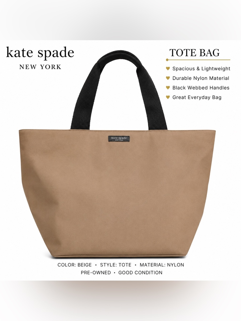 Kate Spade New York Beige Nylon Tote Bag